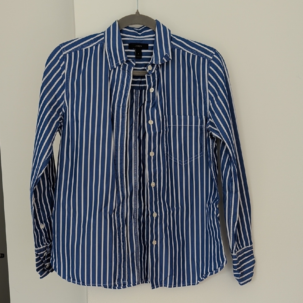 J. Crew Cobalt Blue and White Striped Shirt